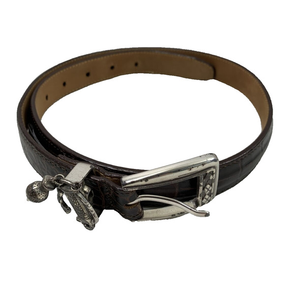 Brighton Belt Womens Medium 30 Dark Brown Leather Golf Silvertone Buckle C3008 - Picture 1 of 13